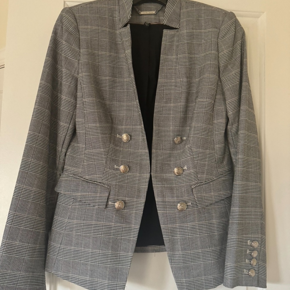 White House Black Market WHBM Houndstooth Double Breasted Blazer Jacket Sz 2 EUC